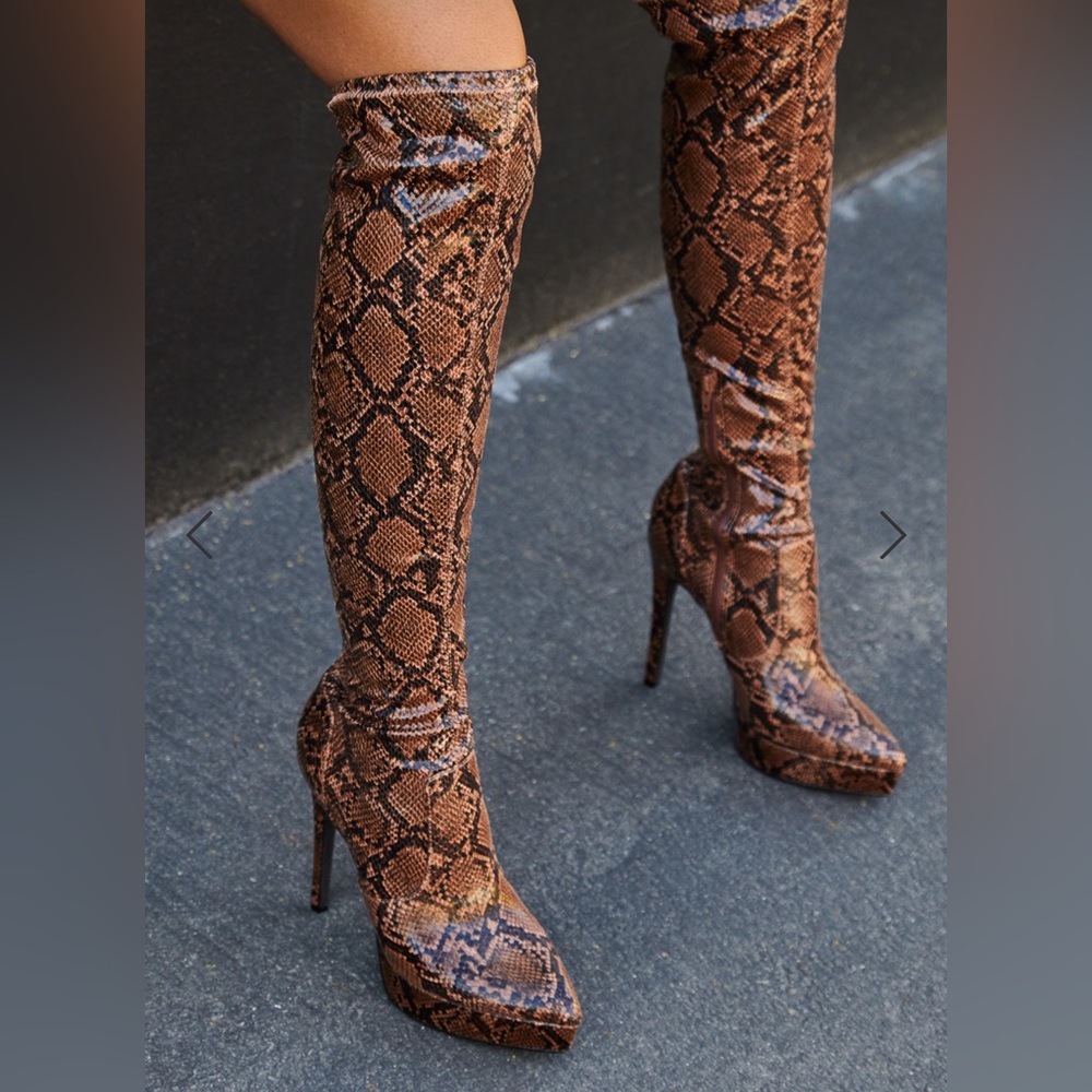 Zaire Brown and black snakeskin print Stiletto knee-high Boot